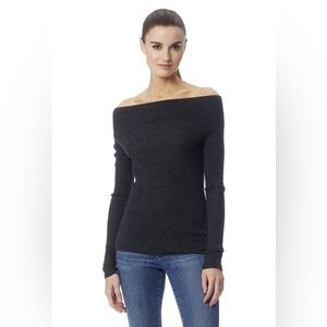 360 Cashmere Dorothy Off Shoulder Cashmere Sweater in  Charcoal Grey